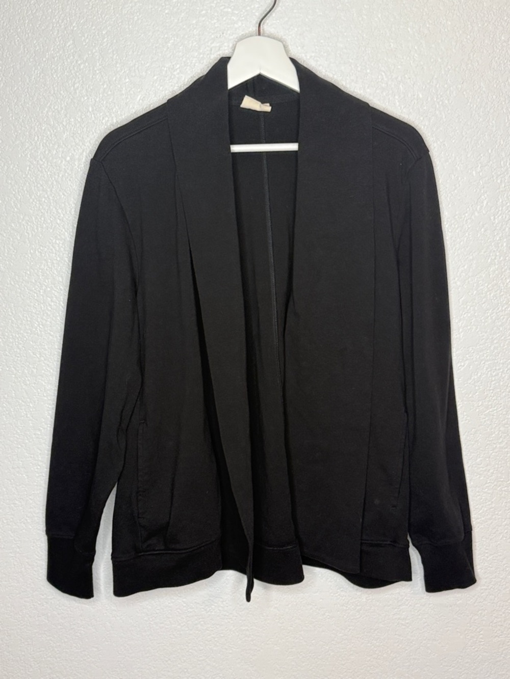 Pact Black Organic Cotton Open Front Cardigan Size Medium Travel Lounge